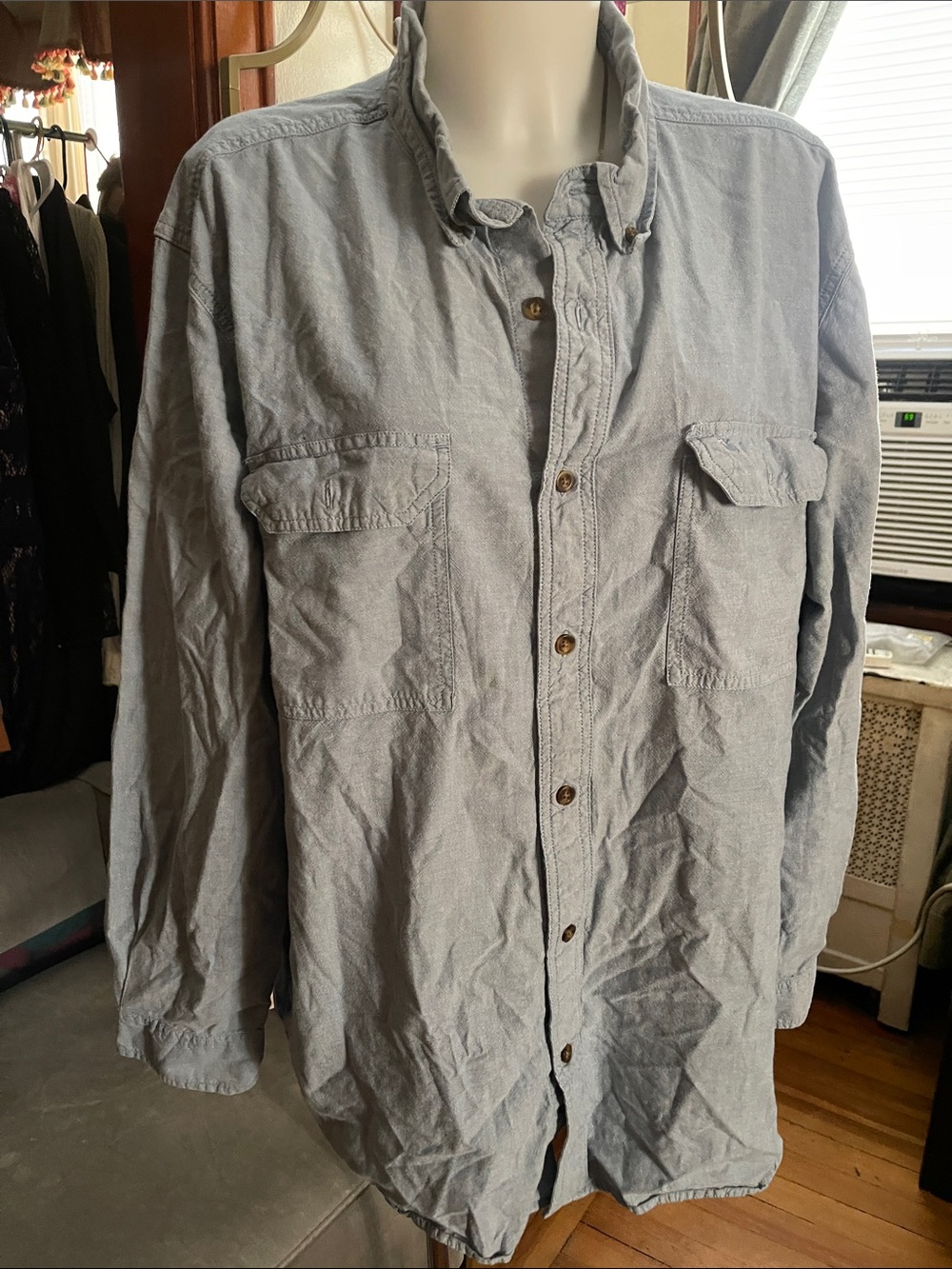 Carhartt Mens XL Button Down Long Sleeve Denim Look Cotton Shirt